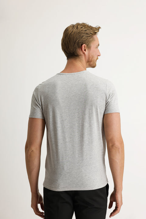 Light Grey Melange Crew Neck Slim Fit T-Shirt