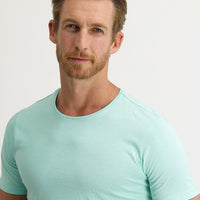 Aqua Blue Crew Neck Slim Fit Narrow Cut Cotton T-Shirt