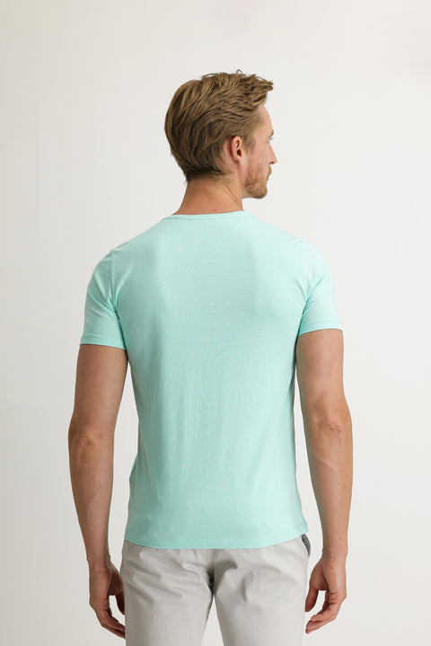 Aqua Blue Crew Neck Slim Fit Narrow Cut Cotton T-Shirt
