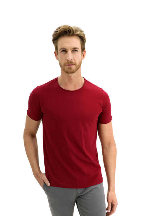 Light Burgundy Crew Neck Slim Fit Narrow Cut Cotton T-Shirt