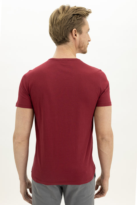 Light Burgundy Crew Neck Slim Fit Narrow Cut Cotton T-Shirt