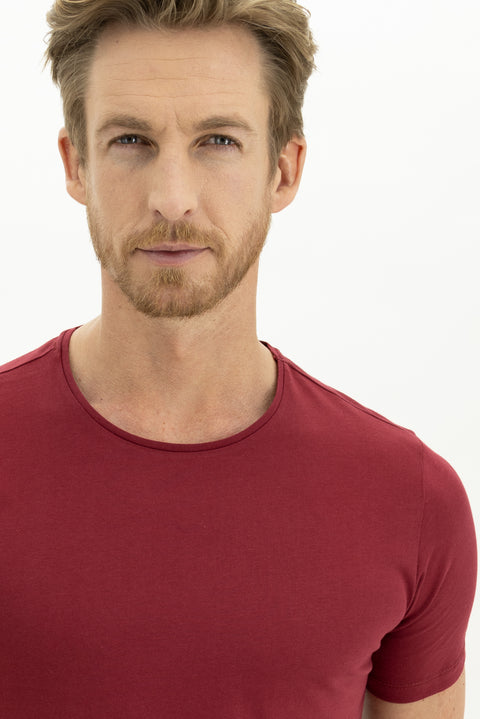 Light Burgundy Crew Neck Slim Fit Narrow Cut Cotton T-Shirt