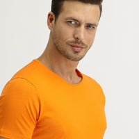 Light Orange Crew Neck Slim Fit Narrow Cut Cotton T-Shirt