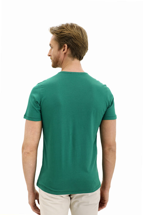 Pistachio Green Crew Neck Slim Fit Narrow Cut Cotton T-Shirt
