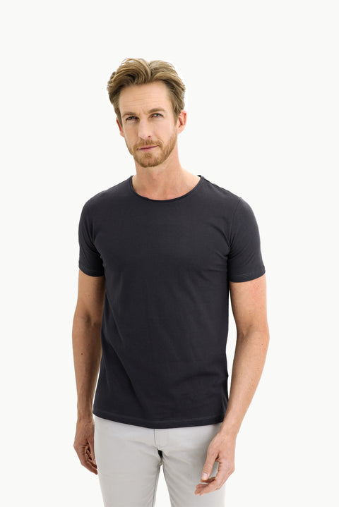 Medium Anthracite Crew Neck Slim Fit Narrow Cut Cotton T-Shirt