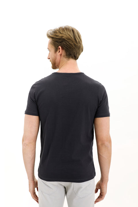Medium Anthracite Crew Neck Slim Fit Narrow Cut Cotton T-Shirt