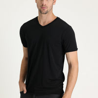 Black V-Neck Slim Fit Embroidered T-Shirt