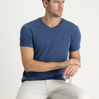 Dark Indigo V-Neck Slim Fit Embroidered T-Shirt