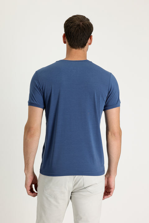 Dark Indigo V-Neck Slim Fit Embroidered T-Shirt