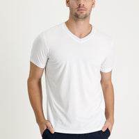 White V-Neck Slim Fit Embroidered T-Shirt