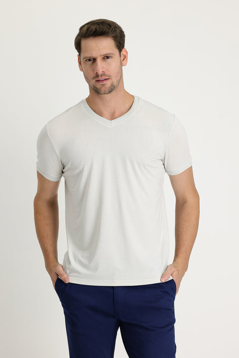 Taş V Yaka Slim Fit Dar Kesim Nakışlı Tişört