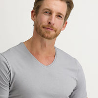 Medium Grey V-Neck Slim Fit Cotton T-Shirt