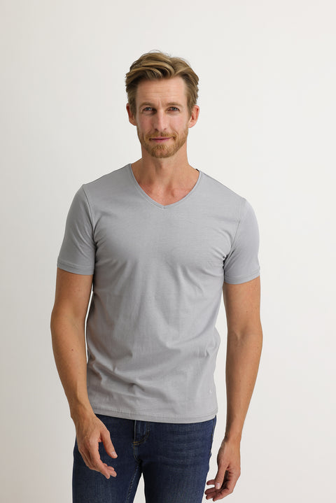 Medium Grey V-Neck Slim Fit Cotton T-Shirt