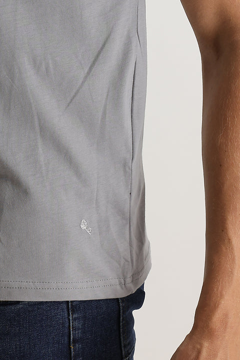 Medium Grey V-Neck Slim Fit Cotton T-Shirt