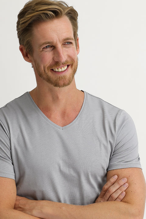 Medium Grey V-Neck Slim Fit Cotton T-Shirt