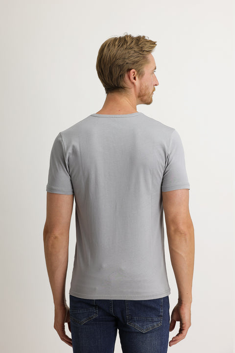 Medium Grey V-Neck Slim Fit Cotton T-Shirt