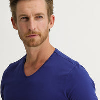 Navy Blue V-Neck Slim Fit Narrow Cut Cotton T-Shirt