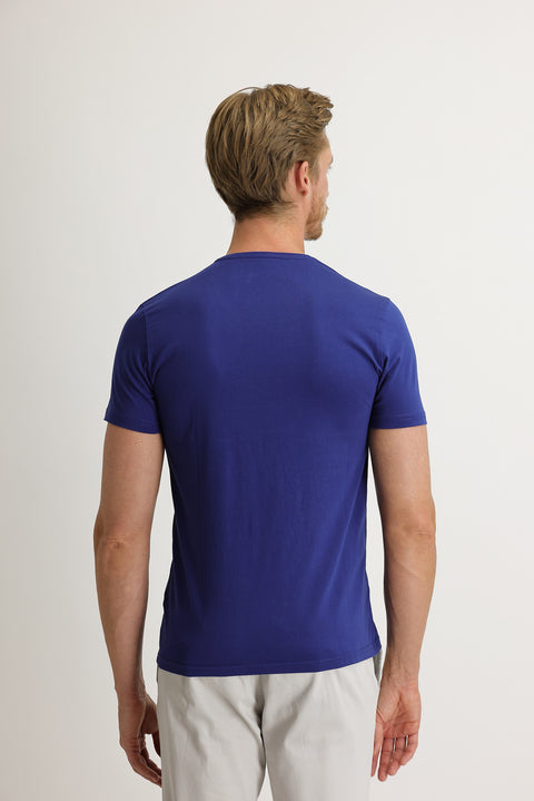 Navy Blue V-Neck Slim Fit Narrow Cut Cotton T-Shirt