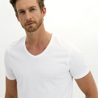 White V-Neck Slim Fit Cotton T-Shirt