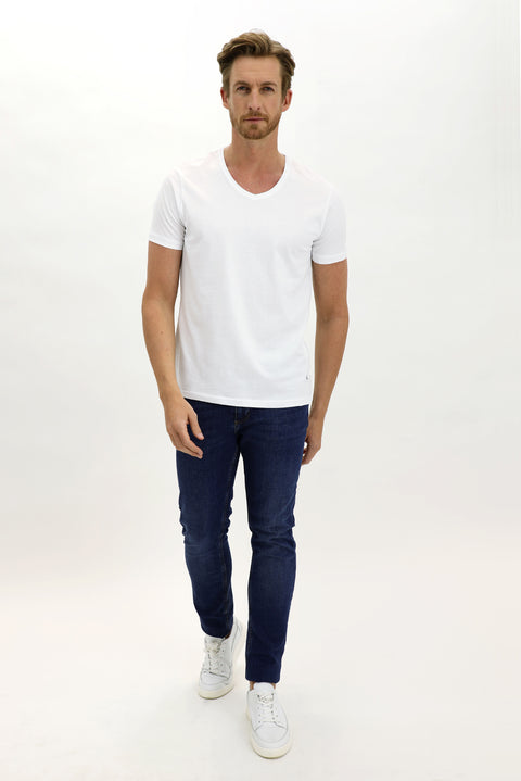 White V-Neck Slim Fit Cotton T-Shirt