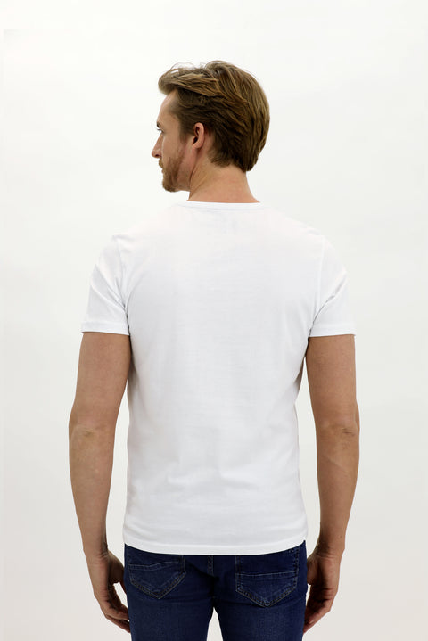 White V-Neck Slim Fit Cotton T-Shirt