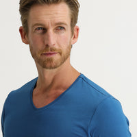 Dark Petrol V-Neck Slim Fit Narrow Cut Cotton T-Shirt