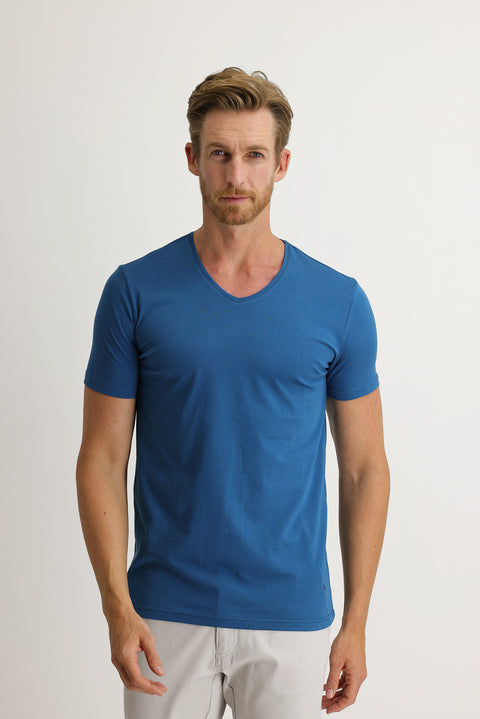 Dark Petrol V-Neck Slim Fit Narrow Cut Cotton T-Shirt