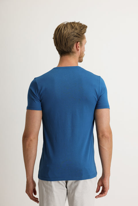 Dark Petrol V-Neck Slim Fit Narrow Cut Cotton T-Shirt