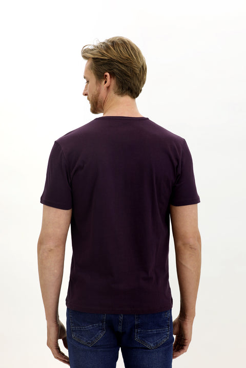 Plum V-Neck Slim Fit Narrow Cut Cotton T-Shirt