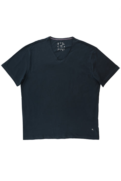 Petrol Green Plus Size V-Neck Cotton T-Shirt