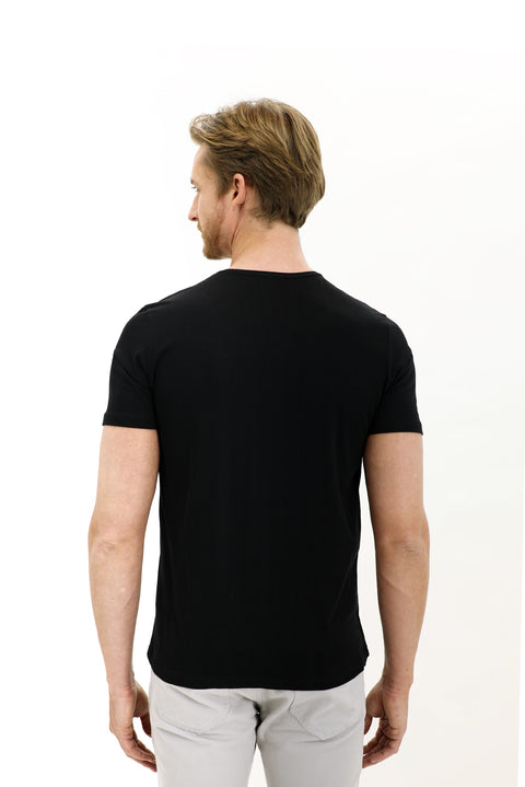 Black V-Neck Slim Fit Narrow Cut Cotton T-Shirt