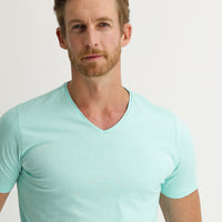 Aqua Blue V-Neck Slim Fit Narrow Cut Cotton T-Shirt