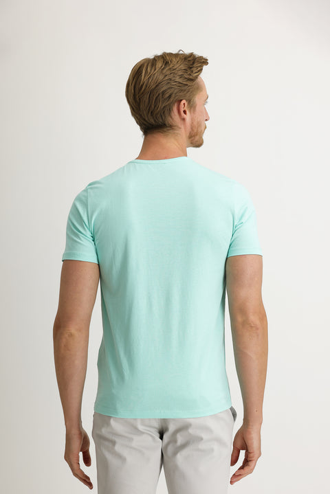 Aqua Blue V-Neck Slim Fit Narrow Cut Cotton T-Shirt