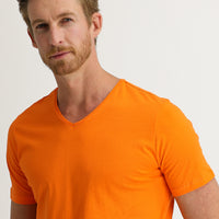 Light Orange V-Neck Slim Fit Cotton T-Shirt