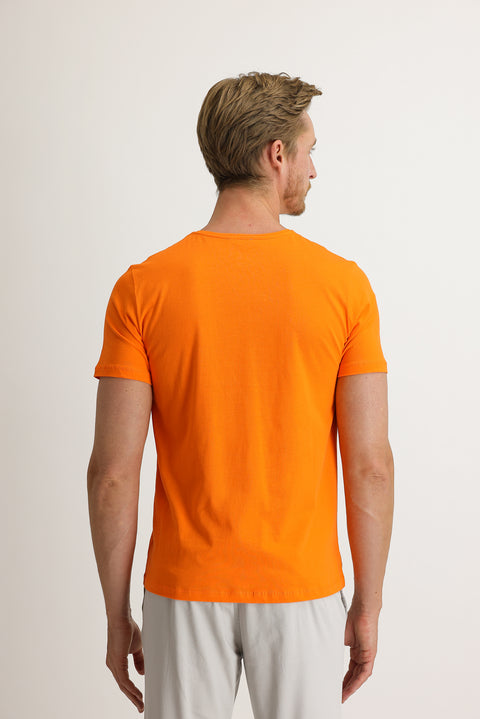 Light Orange V-Neck Slim Fit Cotton T-Shirt