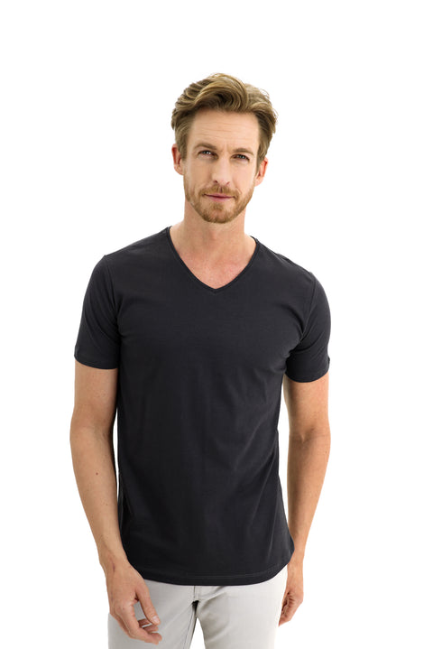 Medium Anthracite V-Neck Slim Fit Cotton T-Shirt