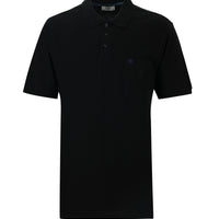 Black Pocketed Polo Collar Regular Fit Embroidered Cotton T-Shirt