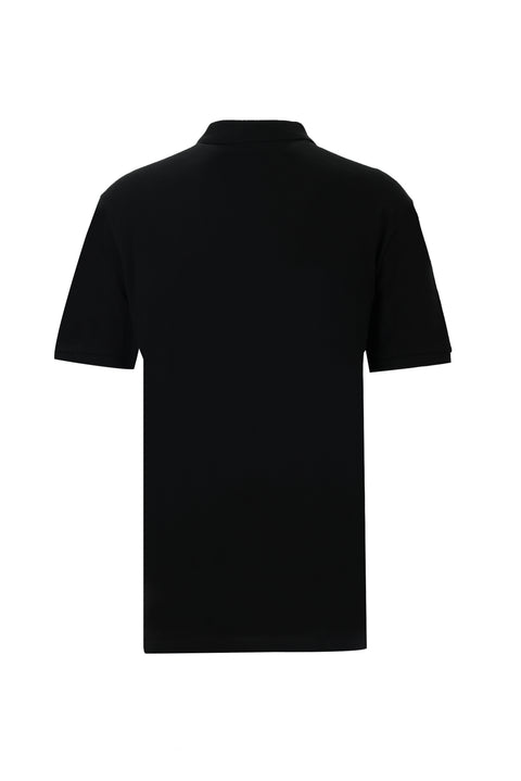 Black Pocketed Polo Collar Regular Fit Embroidered Cotton T-Shirt