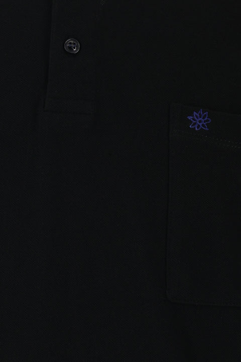 Black Pocketed Polo Collar Regular Fit Embroidered Cotton T-Shirt