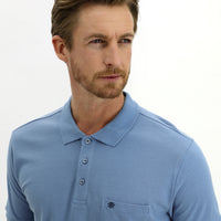 Sky Blue Pocketed Polo Collar Regular Fit Cotton T-Shirt