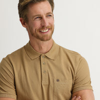 Light Brown Pocketed Polo Collar Regular Fit Cotton T-Shirt