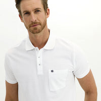 White Pocketed Polo Collar Regular Fit Cotton T-Shirt