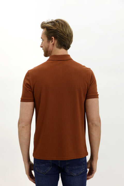 Tan Pocketed Polo Collar Regular Fit Cotton T-Shirt