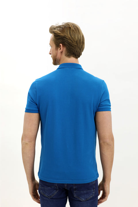 Petrol Green Pocketed Polo Collar Regular Fit Embroidered Cotton T-Shirt