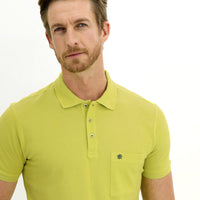 Lime Pocket Polo Collar Regular Fit Embroidered Cotton T-Shirt