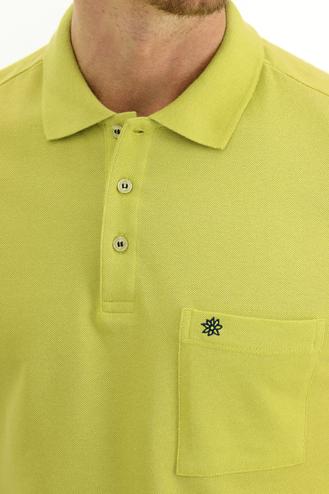 Lime Pocket Polo Collar Regular Fit Embroidered Cotton T-Shirt