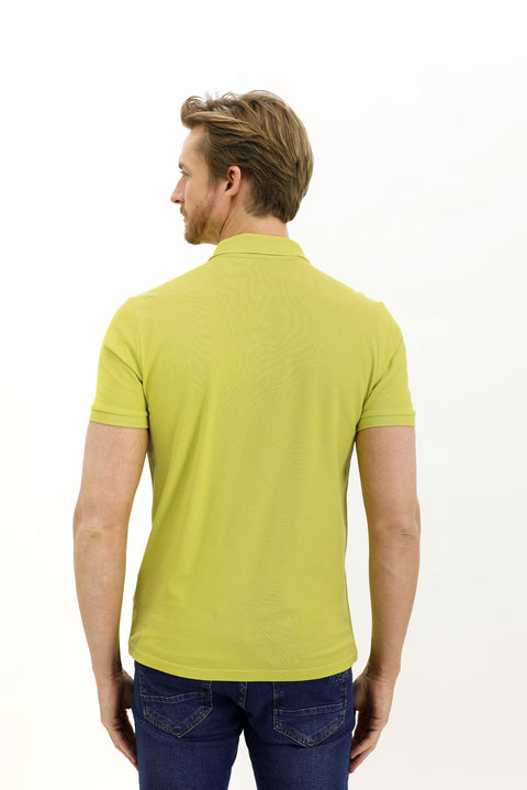 Lime Pocket Polo Collar Regular Fit Embroidered Cotton T-Shirt