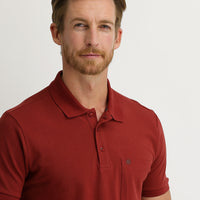 Tile-colored Pocket Polo Collar Regular Fit Cotton T-shirt