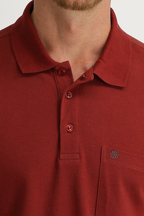 Tile-colored Pocket Polo Collar Regular Fit Cotton T-shirt