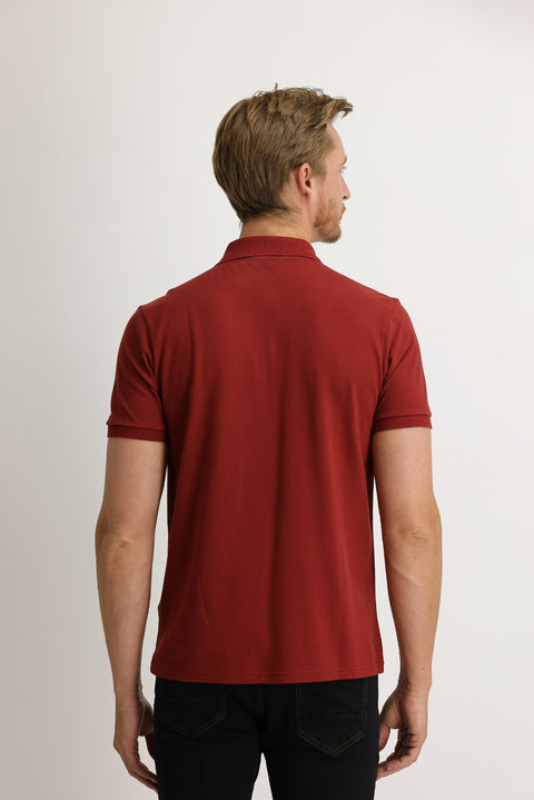 Tile-colored Pocket Polo Collar Regular Fit Cotton T-shirt